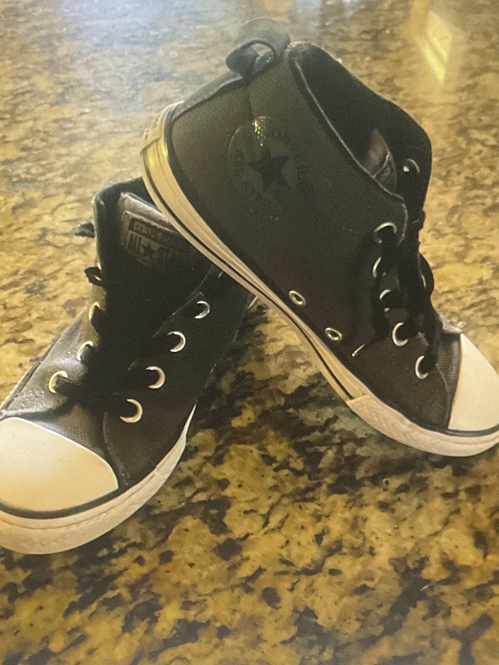 Kids Black High-Top Canvas Sneakers with White Toe